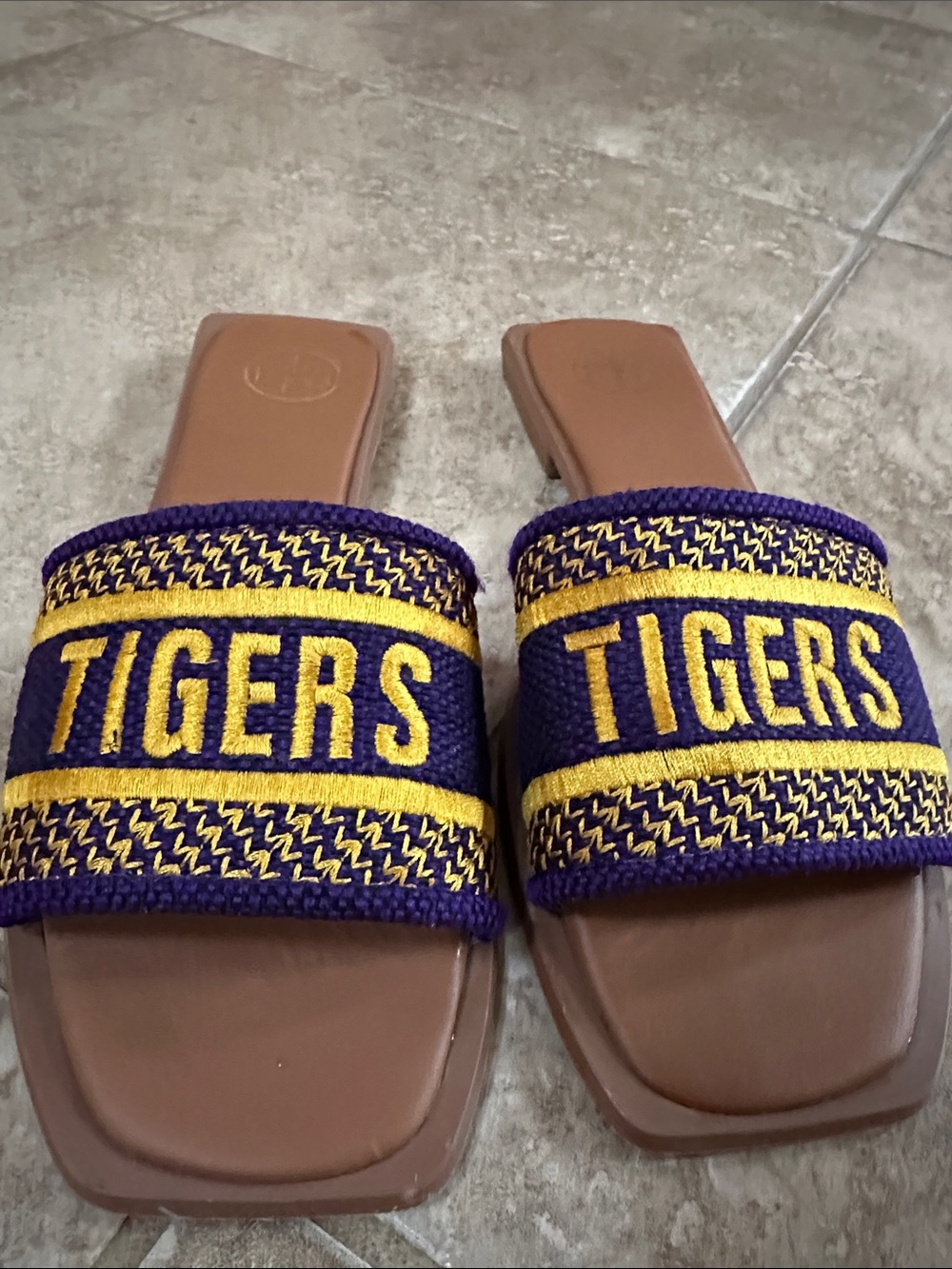 Purple and Gold 'TIGERS' Slide Sandals for Women